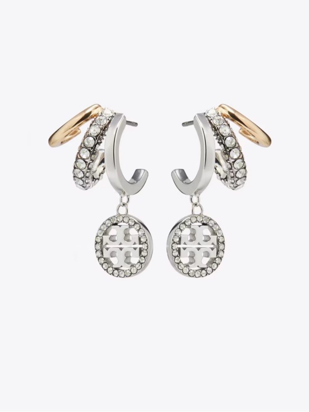 TORY BURCH ICON PAVÉ TRIPLE HOOP EARRINGS NWOT